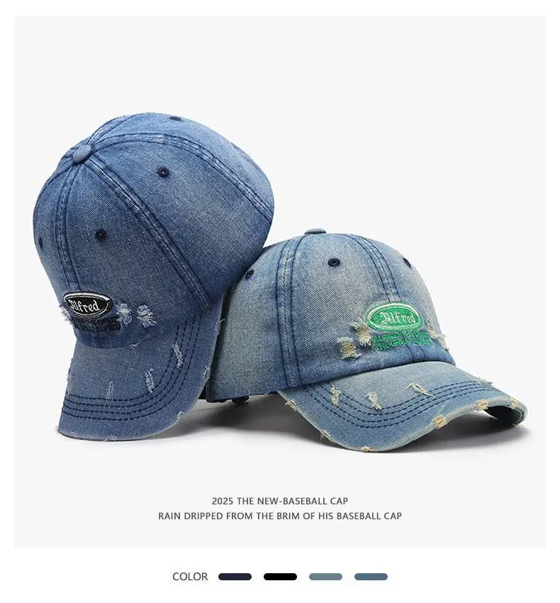 Unisex Letter Embroidered Baseball Cap Blue Washed — feature 1