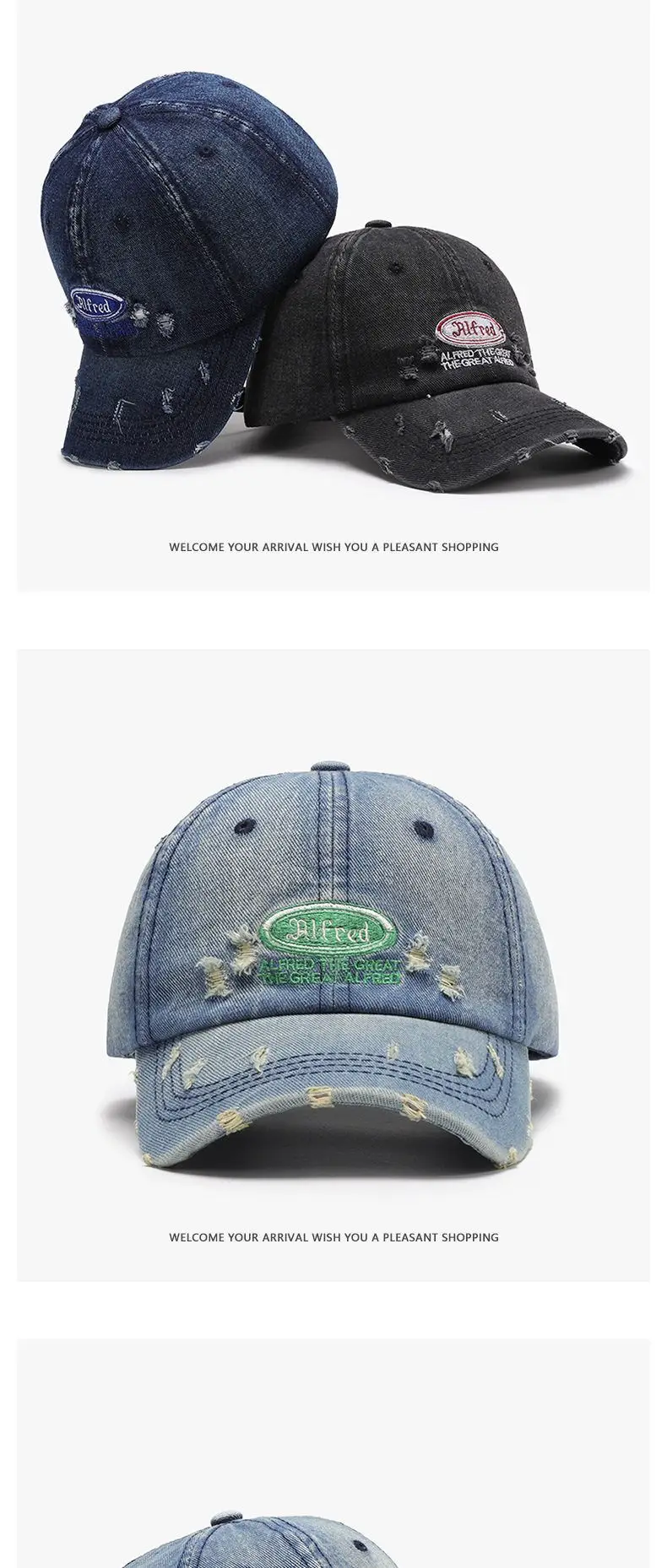 Unisex Letter Embroidered Baseball Cap Blue Washed — feature 5