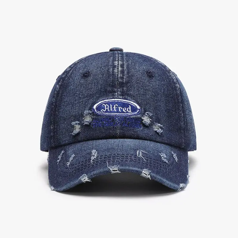 Unisex Letter Embroidered Baseball Cap Blue Washed - Image 2