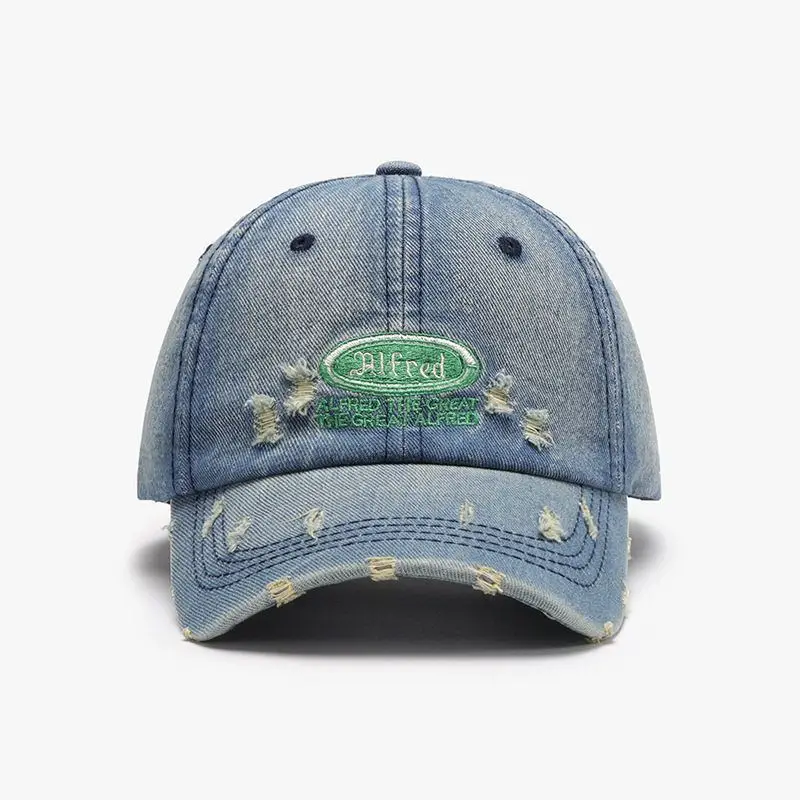 Unisex Letter Embroidered Baseball Cap Blue Washed - Image 3