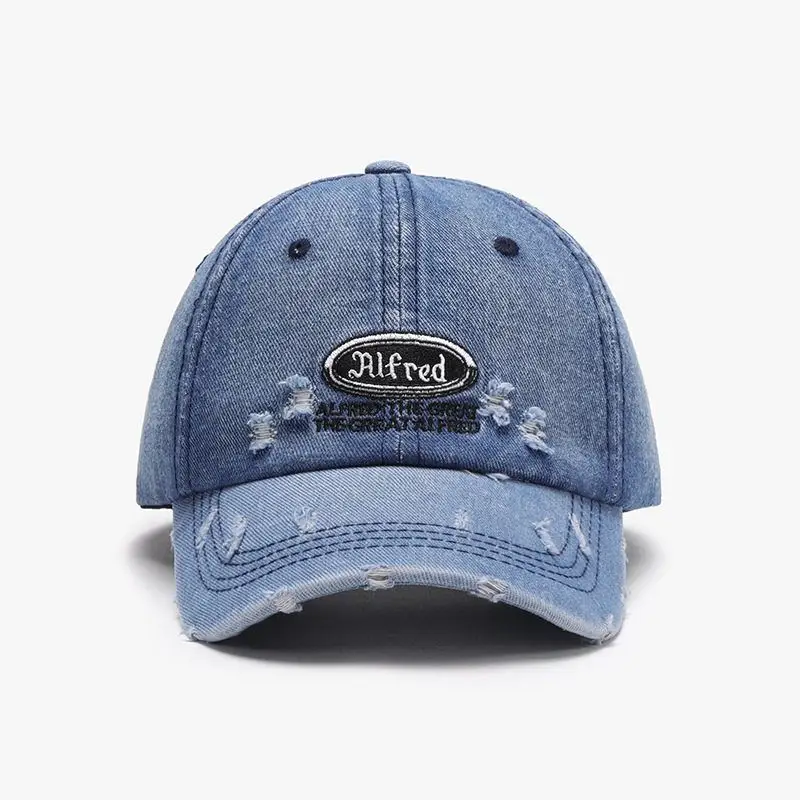 Unisex Letter Embroidered Baseball Cap Blue Washed - Image 4
