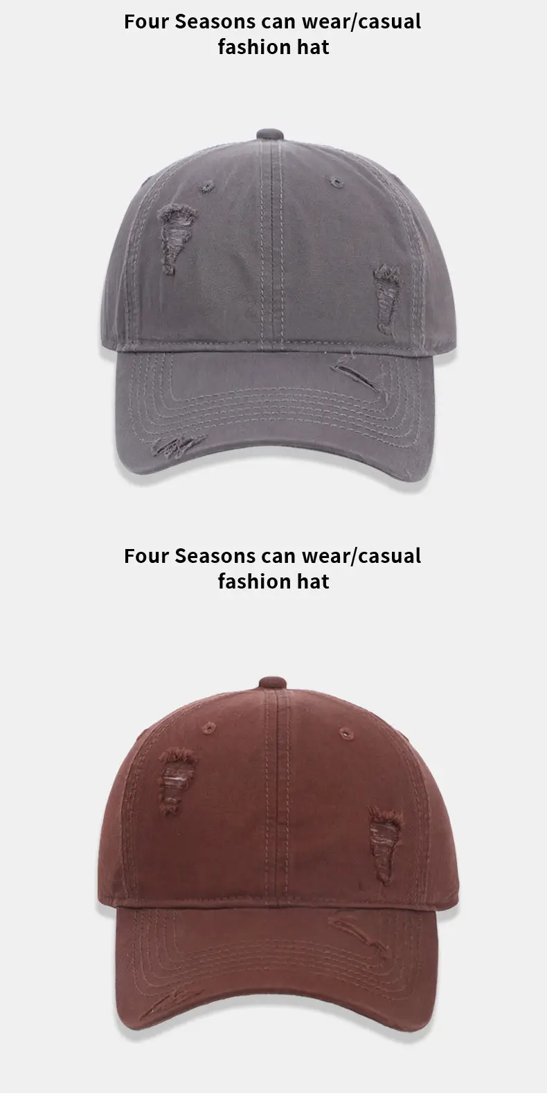 Coffee Color Washed Hole Baseball Cap for Men — feature 13