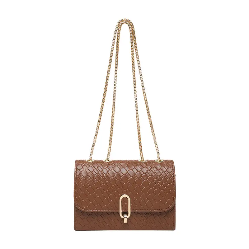 Trendy Woven Brown Shoulder Bag with Retro Lock - Image 9
