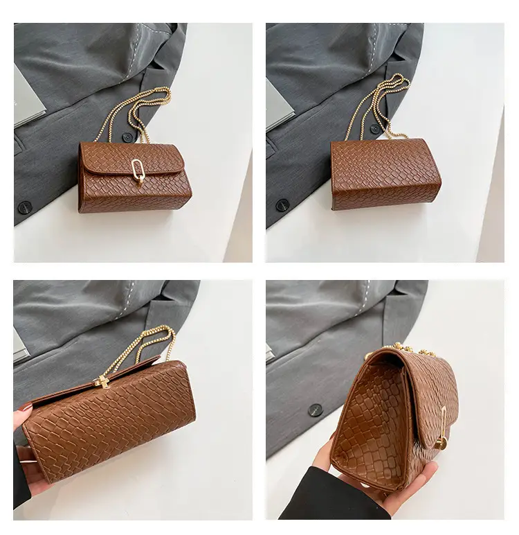 Trendy Woven Brown Shoulder Bag with Retro Lock — feature 10
