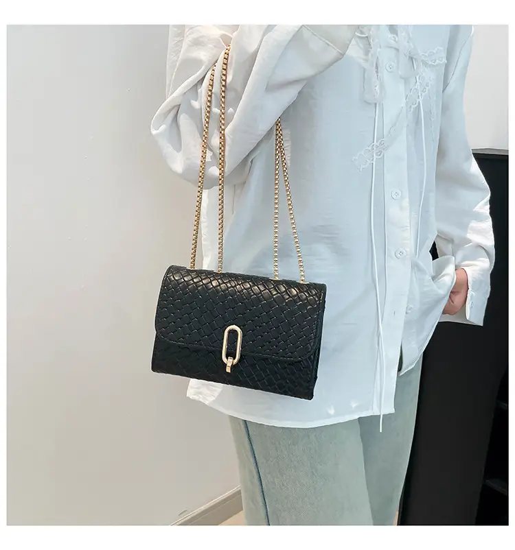 Trendy Woven Brown Shoulder Bag with Retro Lock — feature 17