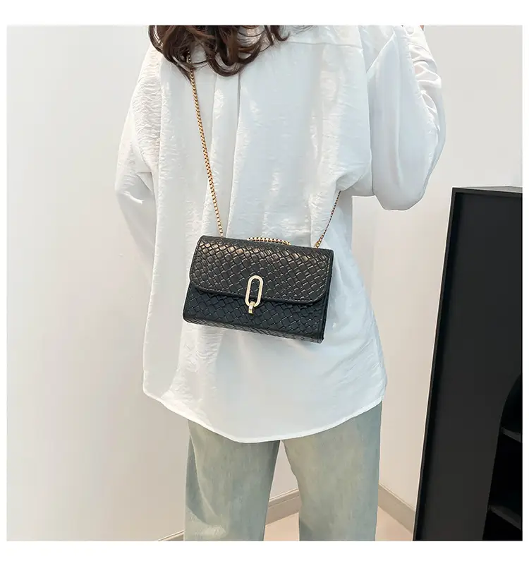Trendy Woven Brown Shoulder Bag with Retro Lock — feature 19