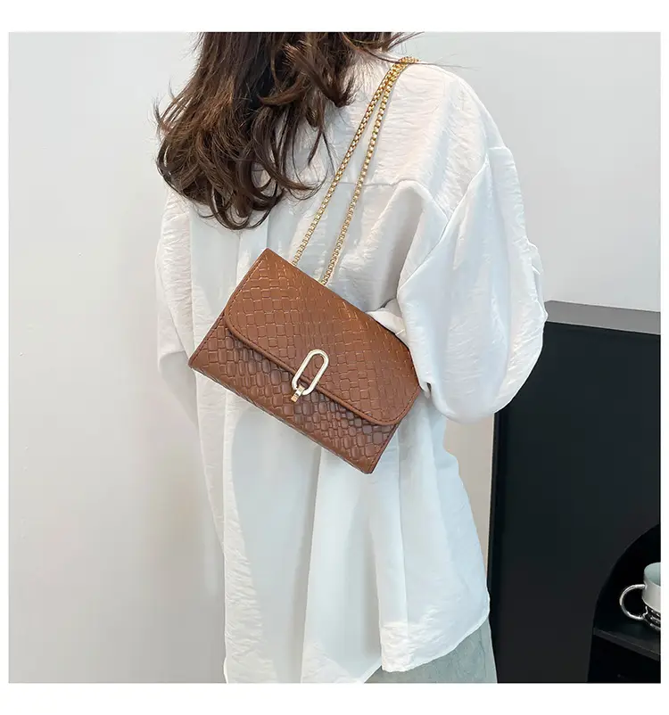 Trendy Woven Brown Shoulder Bag with Retro Lock — feature 20