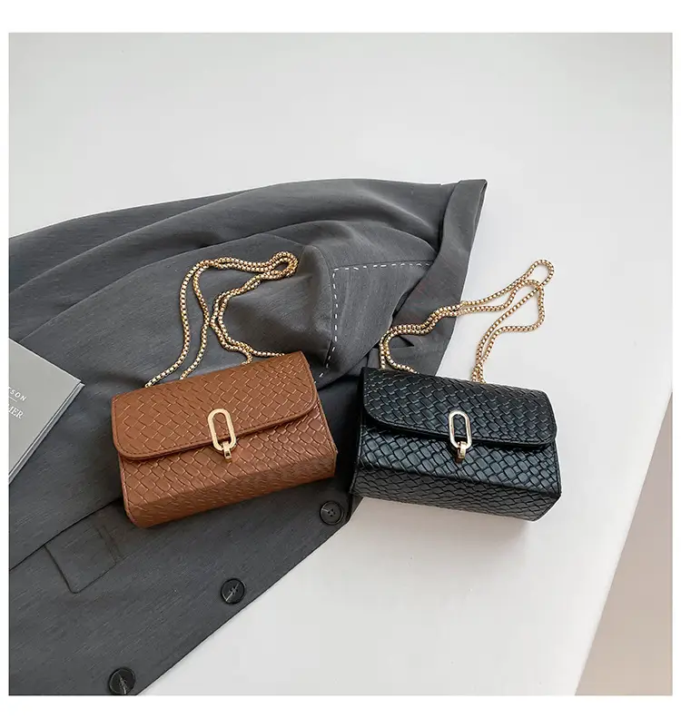 Trendy Woven Brown Shoulder Bag with Retro Lock — feature 27