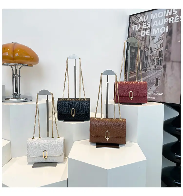 Trendy Woven Brown Shoulder Bag with Retro Lock — feature 29