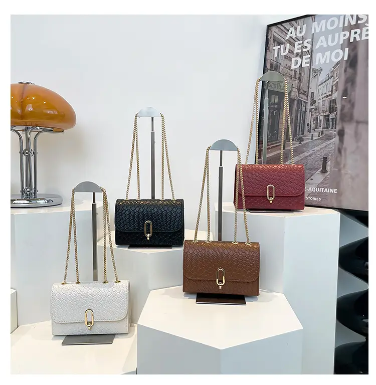 Trendy Woven Brown Shoulder Bag with Retro Lock — feature 9