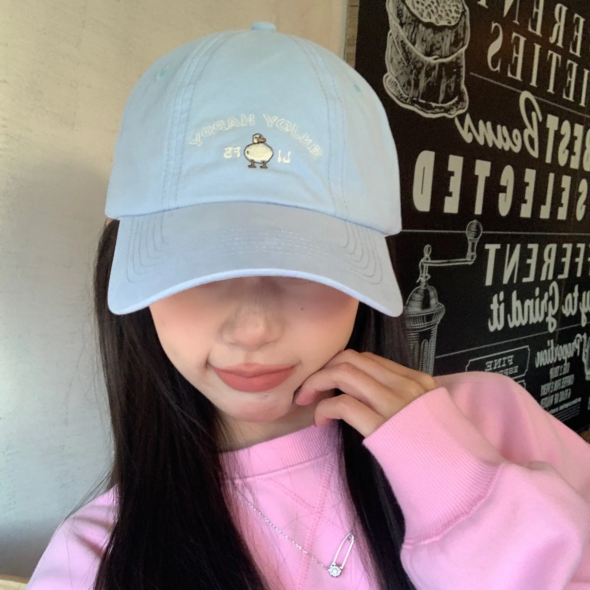 Light Blue Cartoon Embroidered Baseball Cap for Women - Image 4