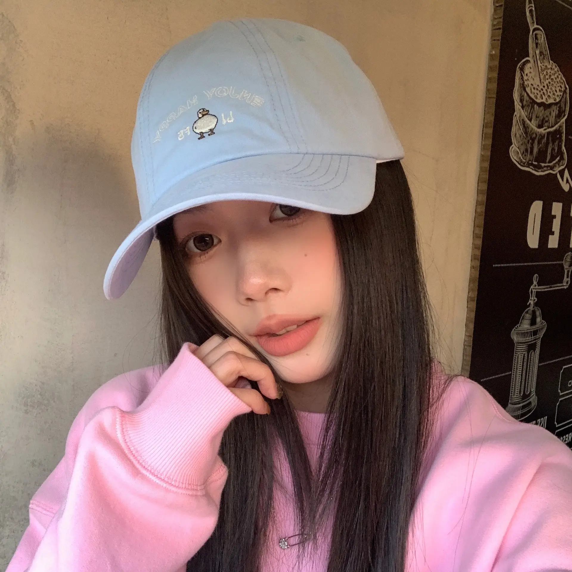 Light Blue Cartoon Embroidered Baseball Cap for Women - Image 6