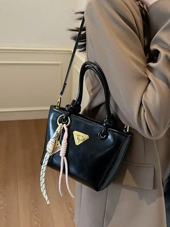 Women's Light Blue Retro Handbag with Gold Plated Logo - Image 9