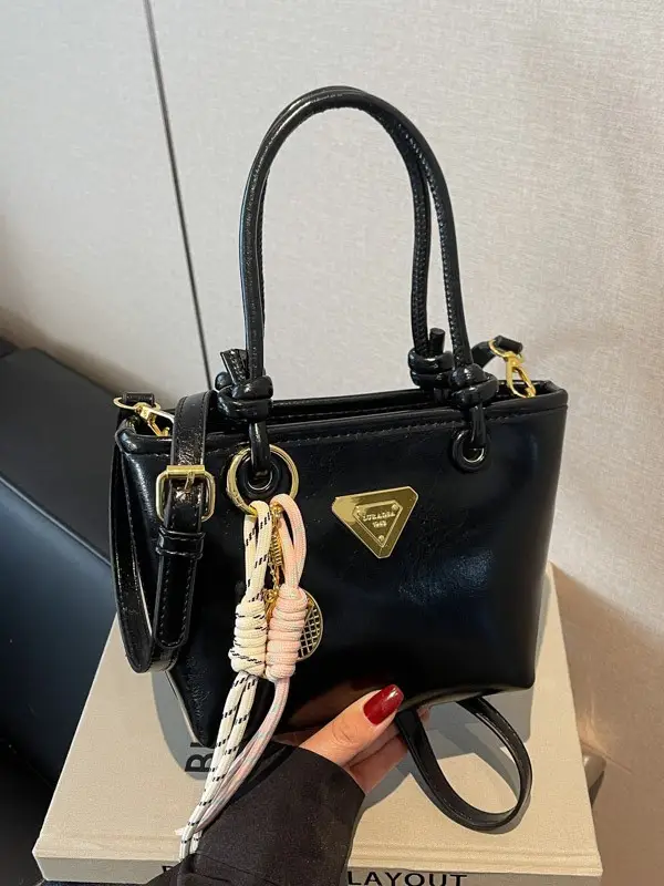 Women's Light Blue Retro Handbag with Gold Plated Logo - Image 10