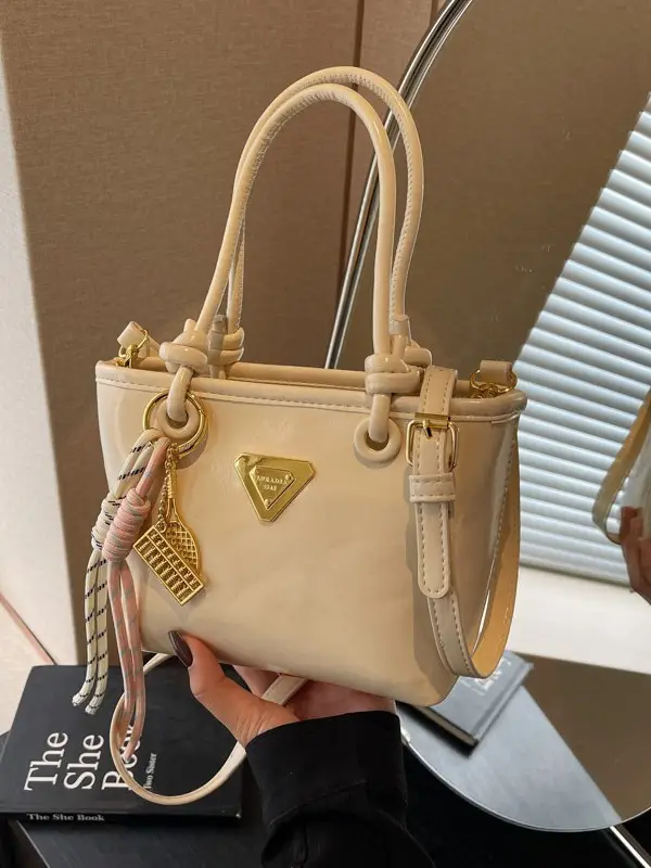 Women's Light Blue Retro Handbag with Gold Plated Logo - Image 12