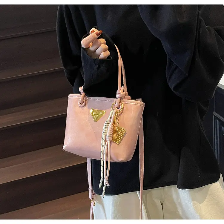 Women's Light Blue Retro Handbag with Gold Plated Logo — feature 12