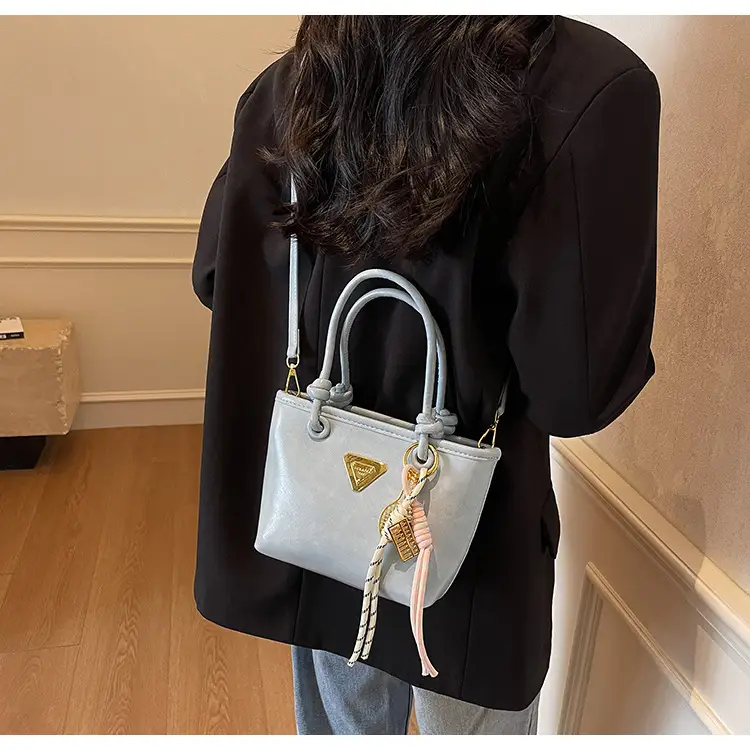 Women's Light Blue Retro Handbag with Gold Plated Logo — feature 16