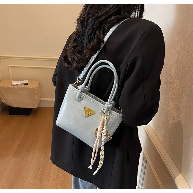 Women's Light Blue Retro Handbag with Gold Plated Logo — feature 18