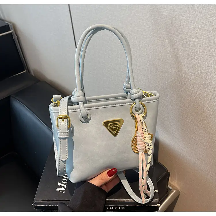 Women's Light Blue Retro Handbag with Gold Plated Logo — feature 24