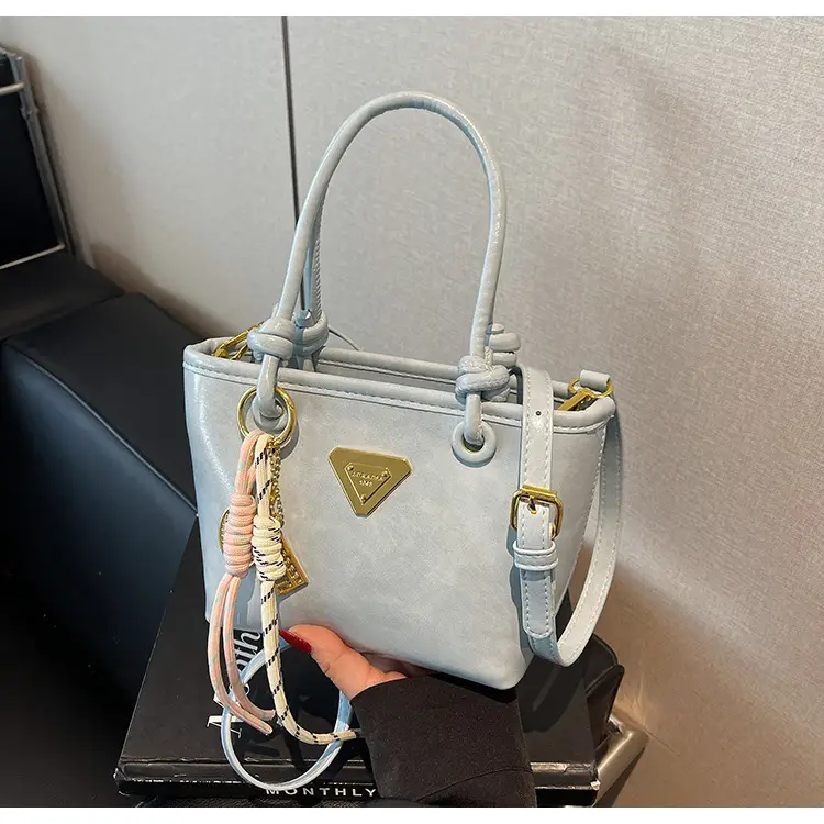 Women's Light Blue Retro Handbag with Gold Plated Logo — feature 25
