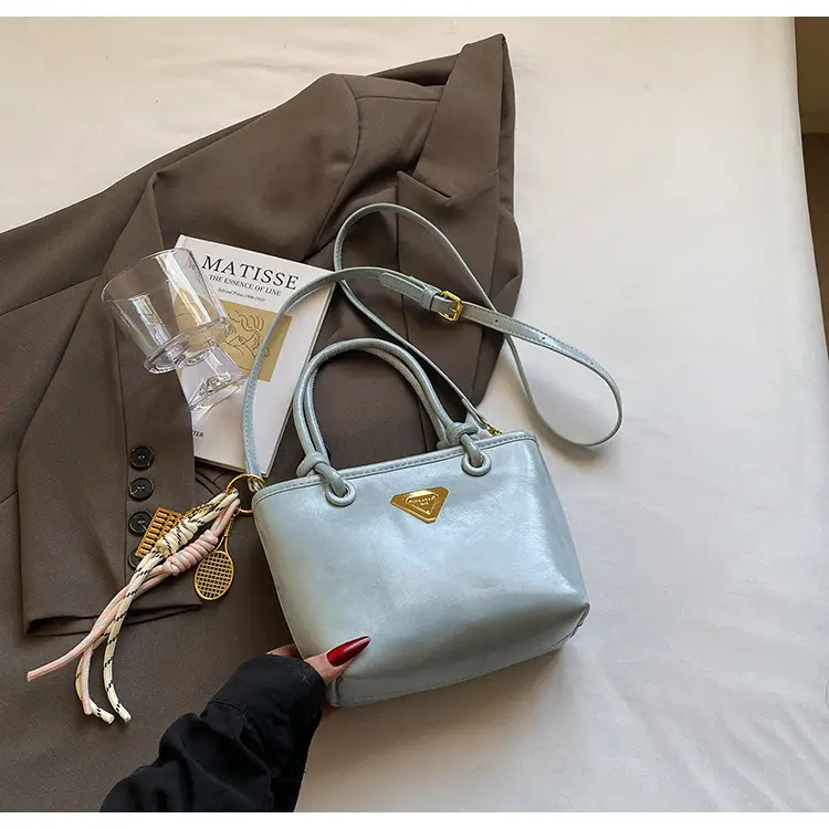 Women's Light Blue Retro Handbag with Gold Plated Logo — feature 26