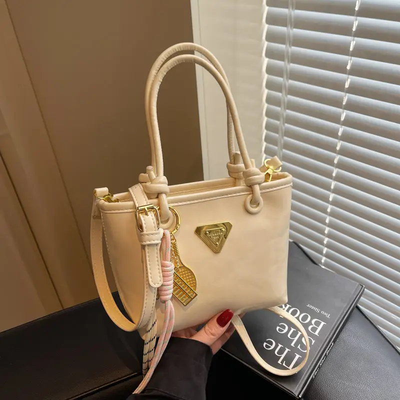 Women's Light Blue Retro Handbag with Gold Plated Logo - Image 4