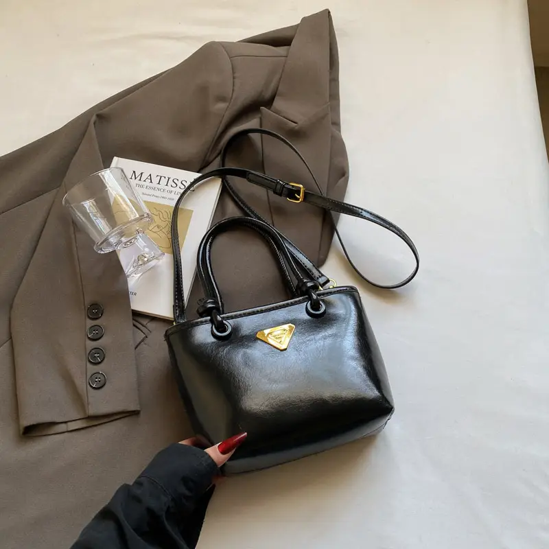 Women's Light Blue Retro Handbag with Gold Plated Logo - Image 5