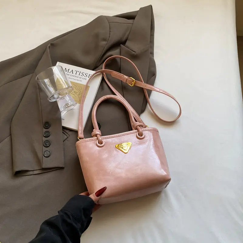 Women's Light Blue Retro Handbag with Gold Plated Logo - Image 6