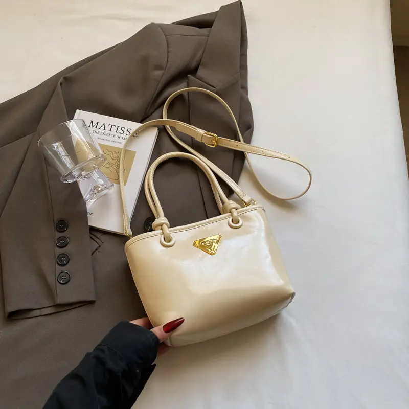 Women's Light Blue Retro Handbag with Gold Plated Logo - Image 8