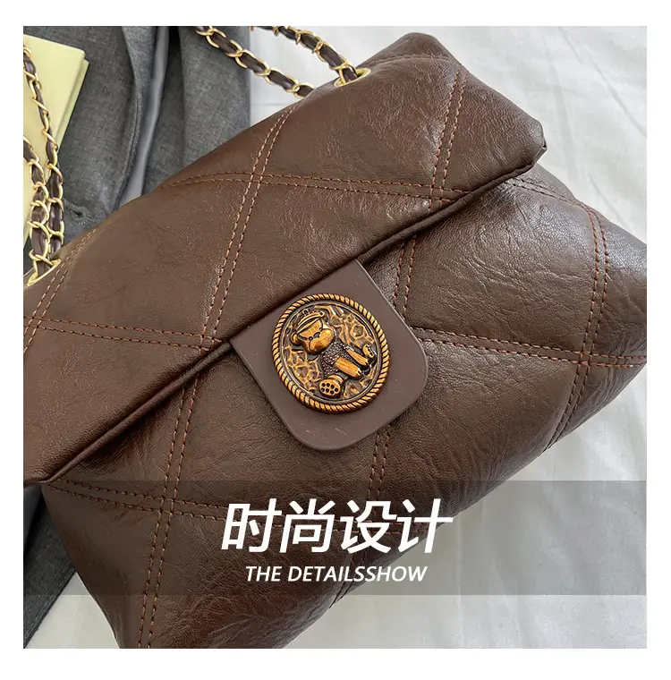 Retro Quilted Chain Shoulder Bag for Women Brown — feature 4
