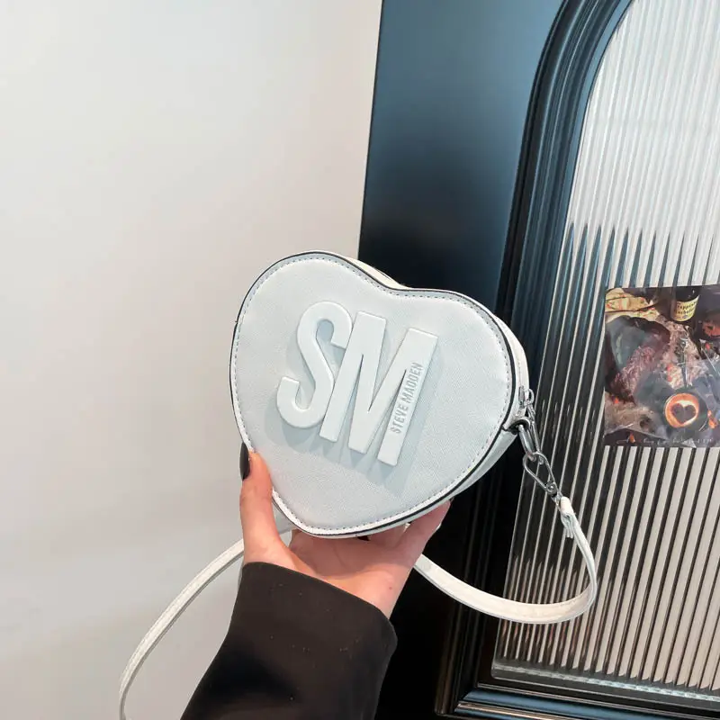 Heart Shaped Women's Black Shoulder Bag with SM Logo - Image 8