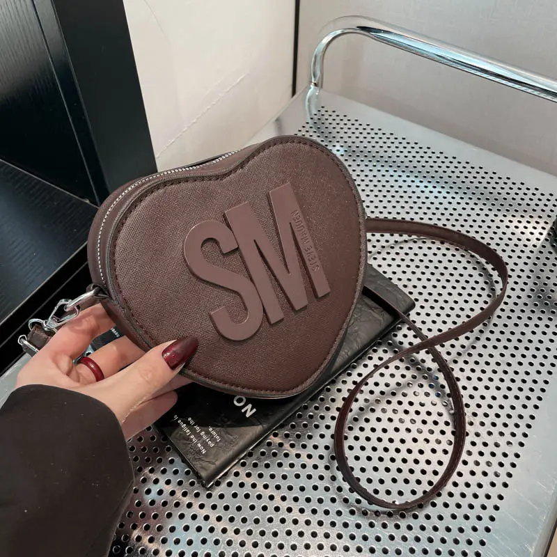 Heart Shaped Women's Black Shoulder Bag with SM Logo - Image 9