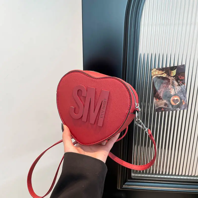 Heart Shaped Women's Black Shoulder Bag with SM Logo - Image 10