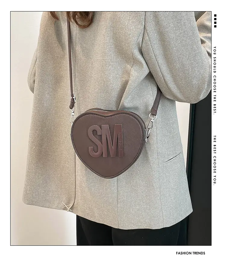 Heart Shaped Women's Black Shoulder Bag with SM Logo — feature 1