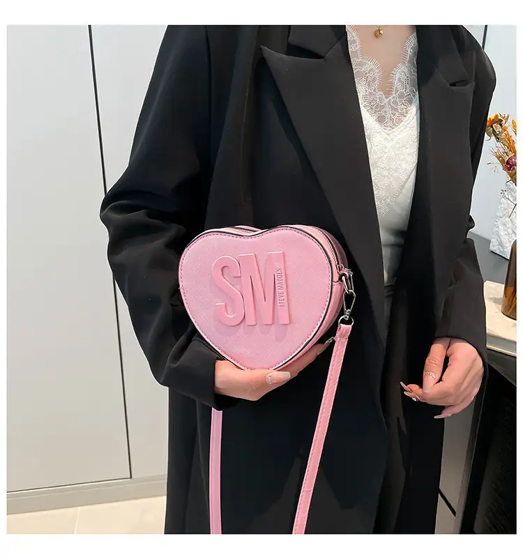 Heart Shaped Women's Black Shoulder Bag with SM Logo — feature 10
