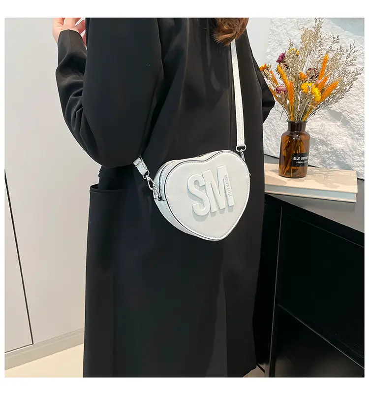 Heart Shaped Women's Black Shoulder Bag with SM Logo — feature 14