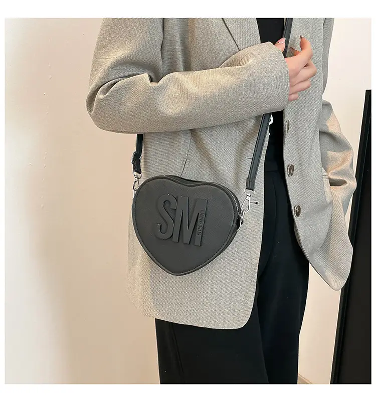 Heart Shaped Women's Black Shoulder Bag with SM Logo — feature 16