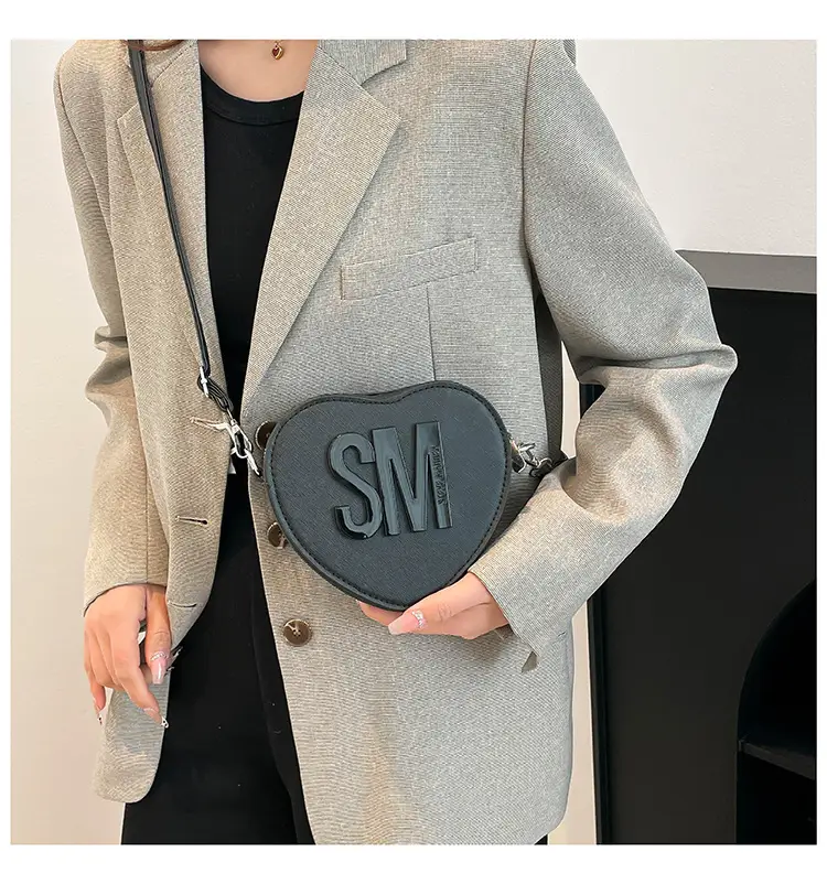 Heart Shaped Women's Black Shoulder Bag with SM Logo — feature 17