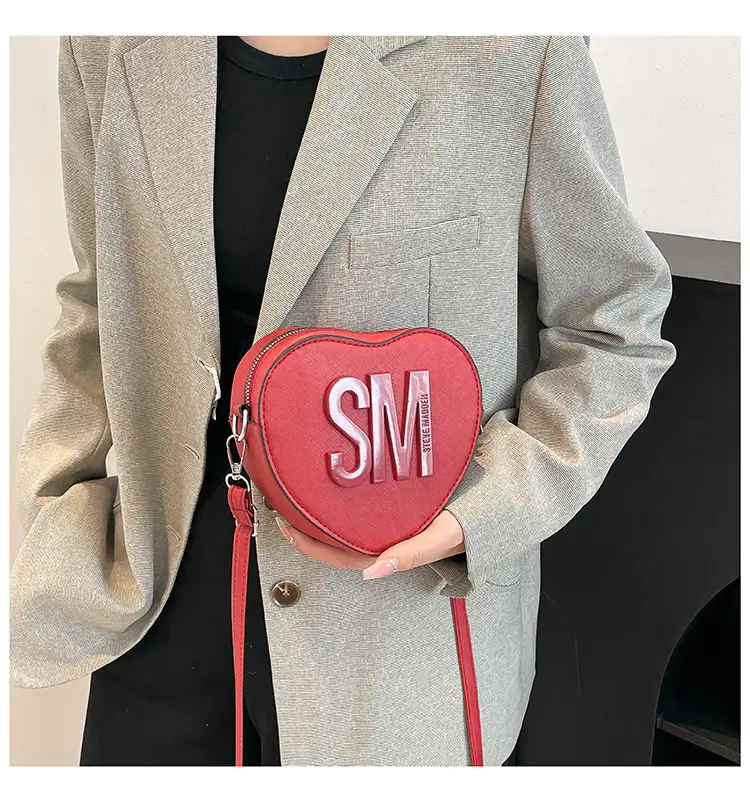 Heart Shaped Women's Black Shoulder Bag with SM Logo — feature 18