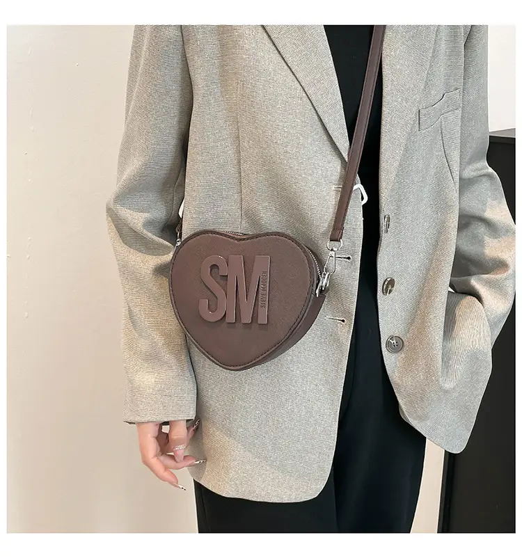 Heart Shaped Women's Black Shoulder Bag with SM Logo — feature 20