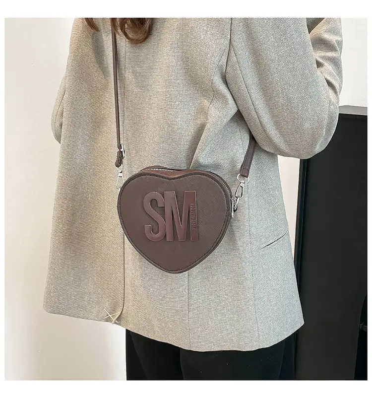 Heart Shaped Women's Black Shoulder Bag with SM Logo — feature 21