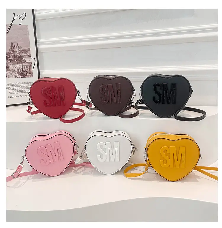 Heart Shaped Women's Black Shoulder Bag with SM Logo — feature 22