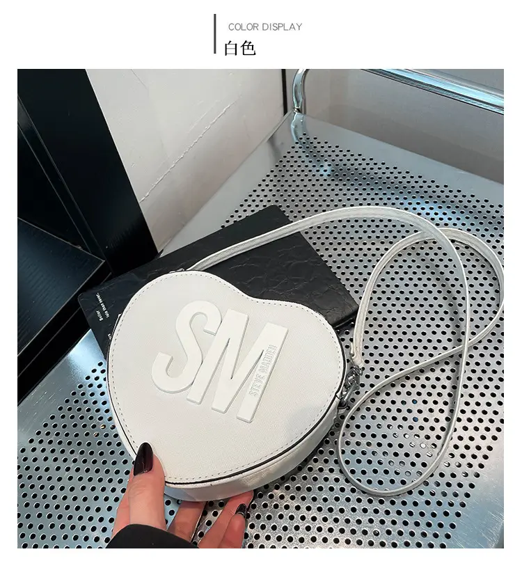 Heart Shaped Women's Black Shoulder Bag with SM Logo — feature 24