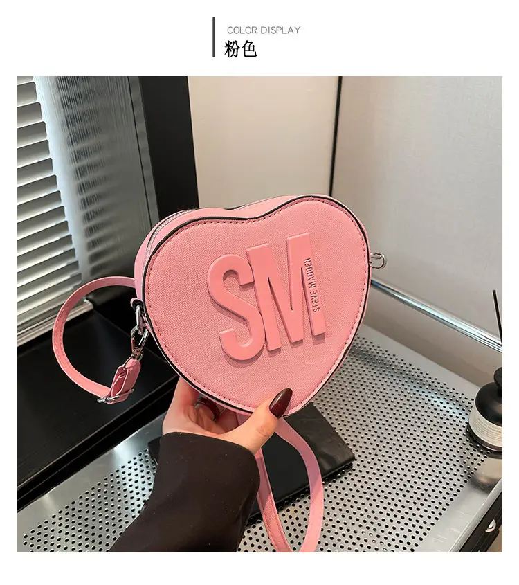 Heart Shaped Women's Black Shoulder Bag with SM Logo — feature 25