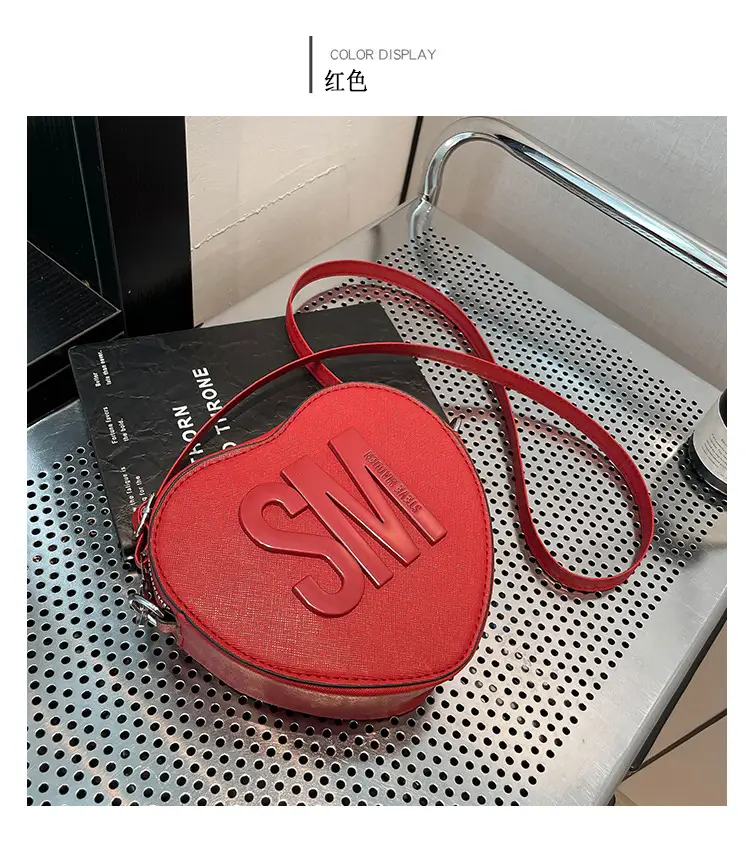 Heart Shaped Women's Black Shoulder Bag with SM Logo — feature 26