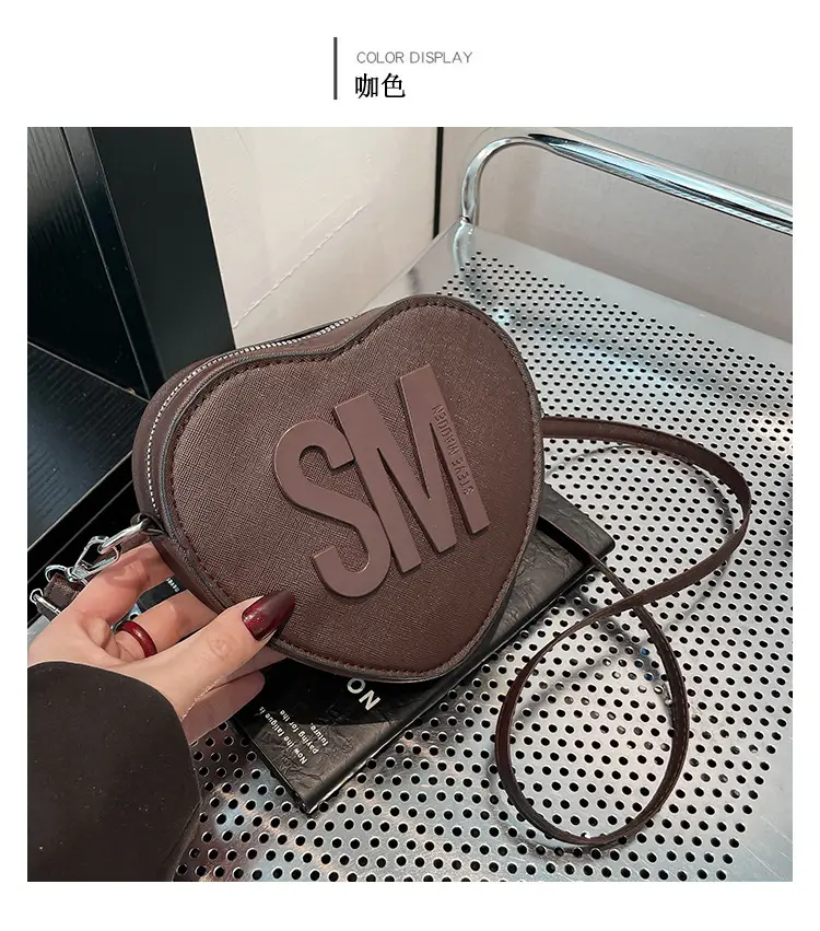 Heart Shaped Women's Black Shoulder Bag with SM Logo — feature 27