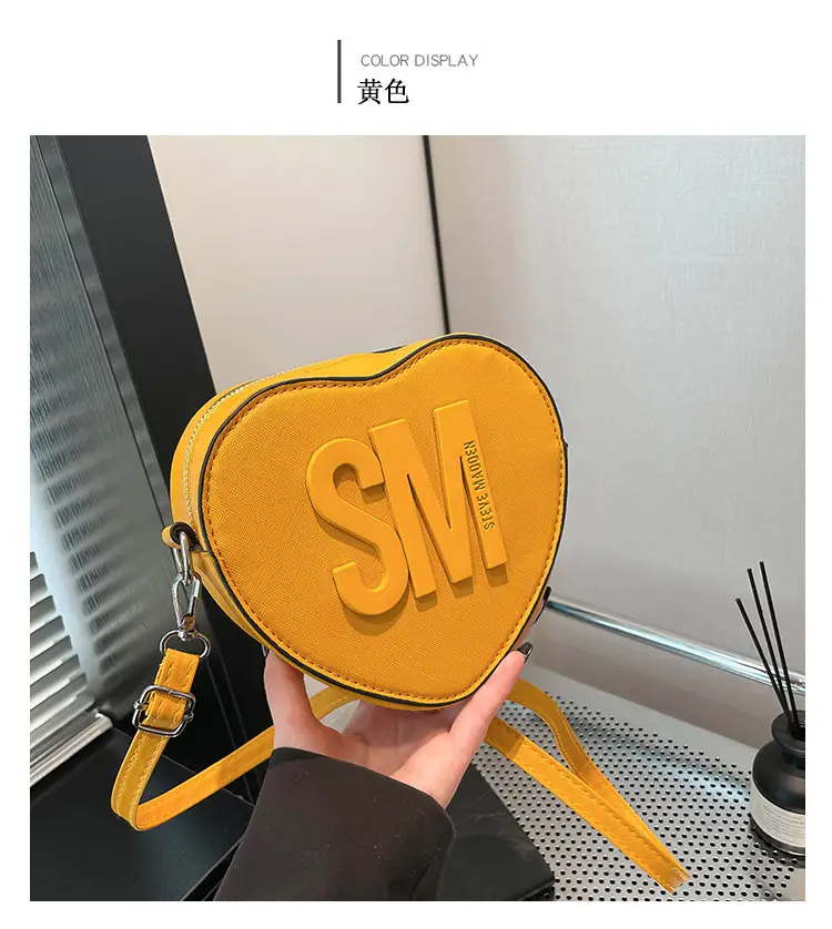Heart Shaped Women's Black Shoulder Bag with SM Logo — feature 28
