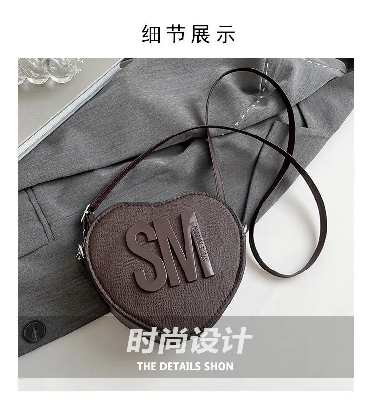 Heart Shaped Women's Black Shoulder Bag with SM Logo — feature 3