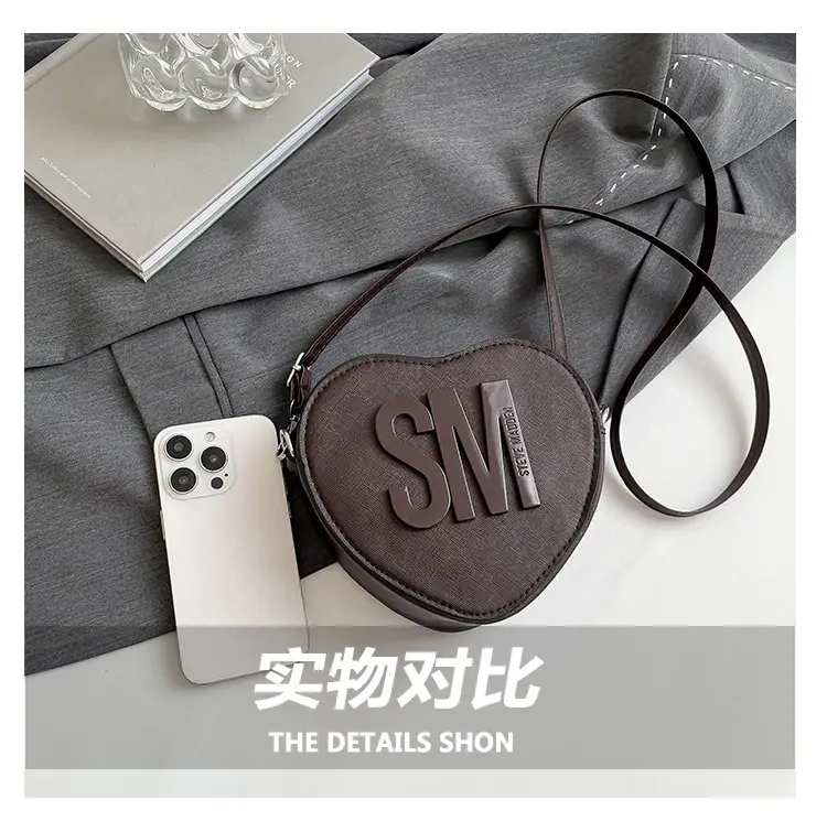 Heart Shaped Women's Black Shoulder Bag with SM Logo — feature 6