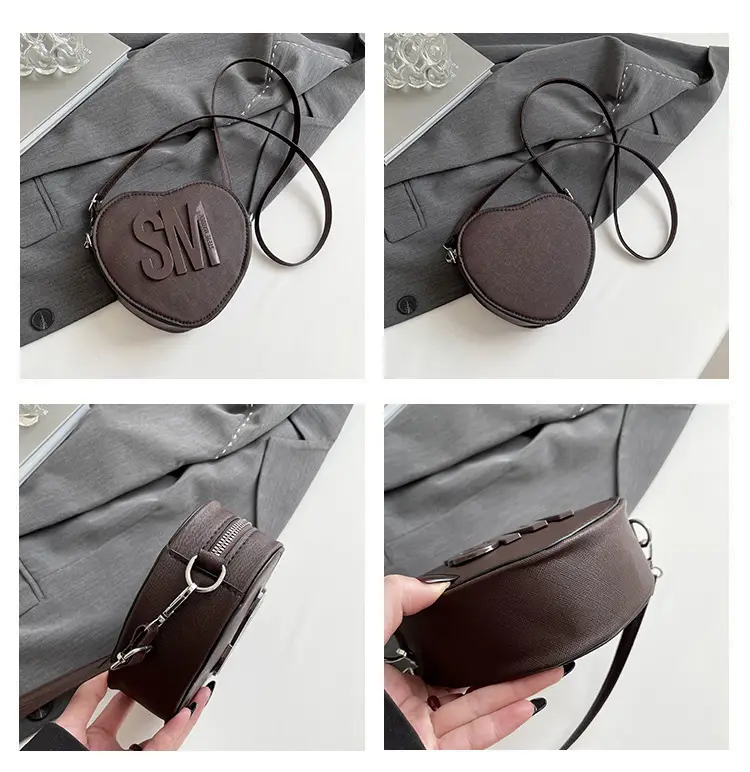 Heart Shaped Women's Black Shoulder Bag with SM Logo — feature 8
